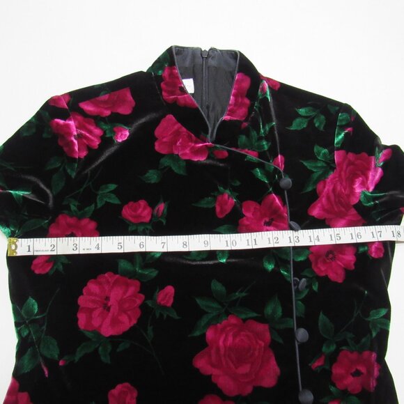 Maggy London Floral Rose Printed Velvet Midi Thai Asian Japanese A Line Dress - Picture 5 of 6